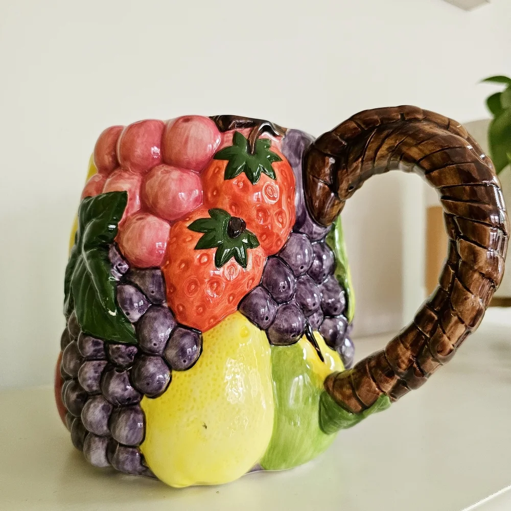 Vintage Handcrafted Pier 1 Imports Majolica Ceramic Fruits Design Pitcher 7